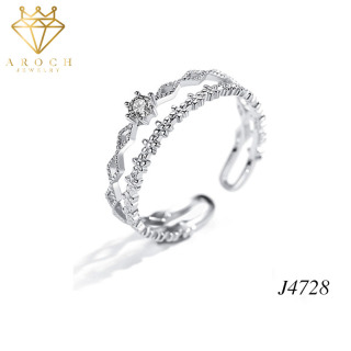 Nhẫn nữ hở freesize,hợp với mọi kích cỡ ngón tay,bạc Ý s925 ren đôi nhỏ xinh J4728- AROCH Jewelry thumbnail
