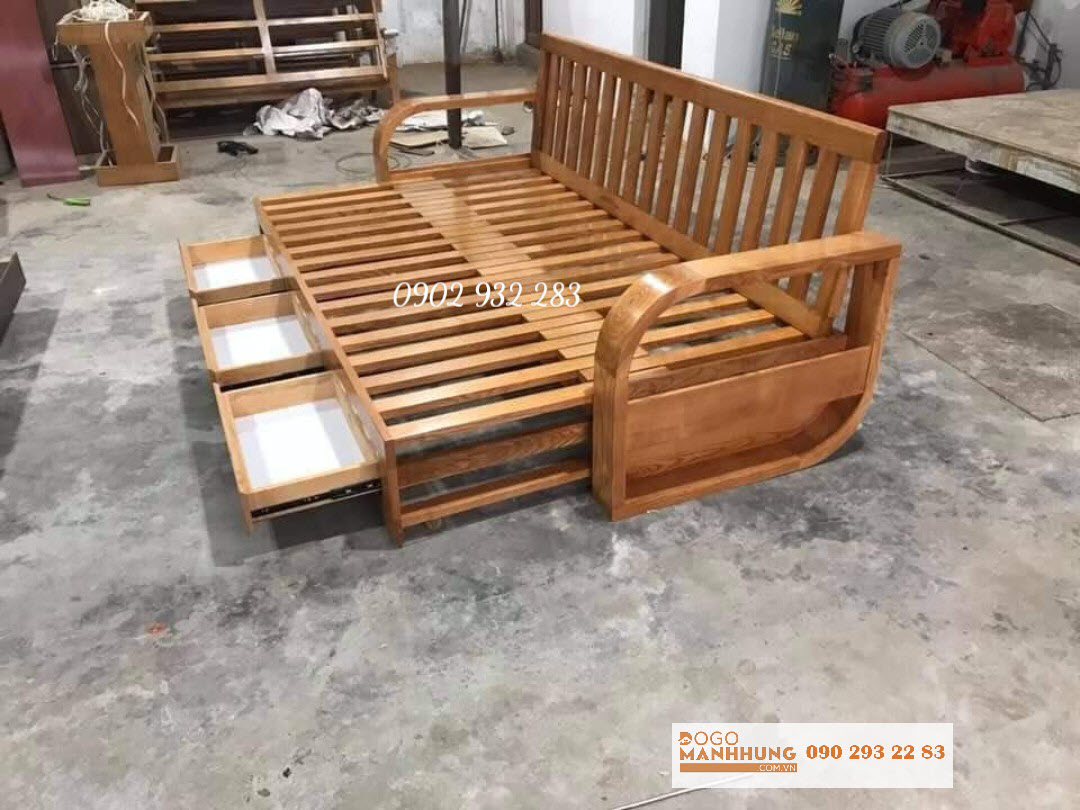 Bộ Sofa gỗ sồi ghế giường 2 trong 1
