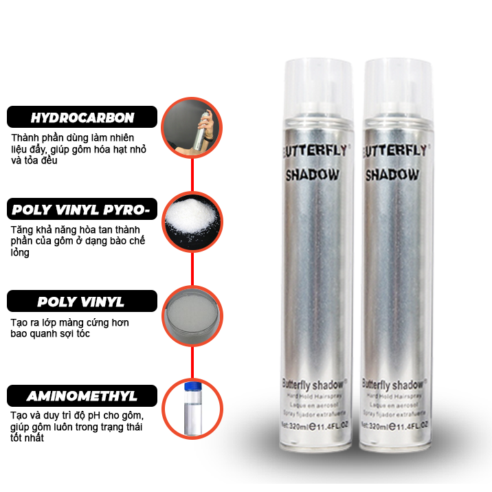 Gôm Bạc Xịt Tóc Butterfly Shadow 320ml  [chính hãng] Camy shop68