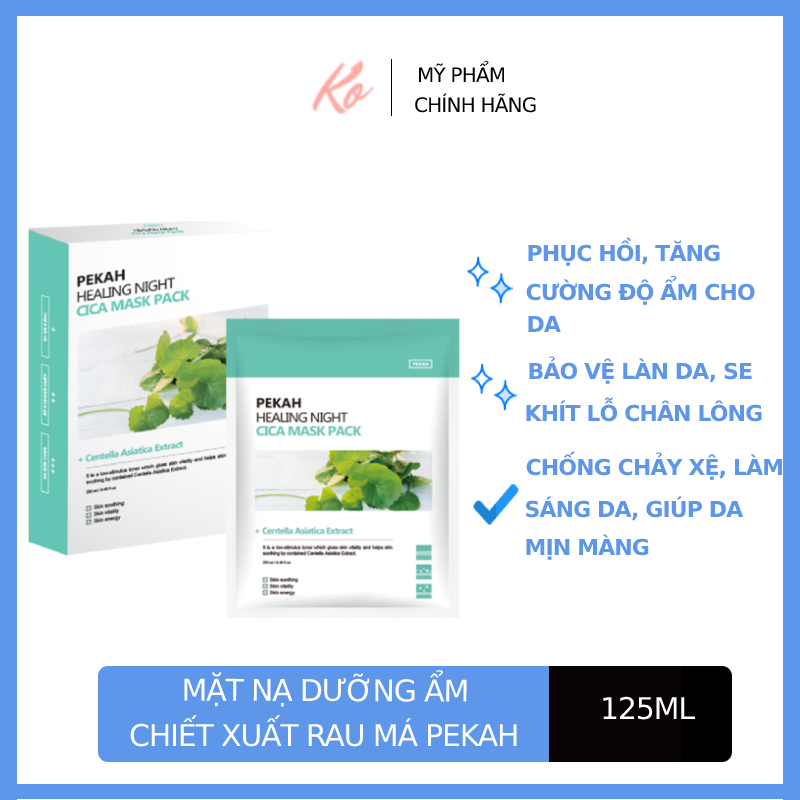 Mặt nạ dưỡng ẩm giảm mụn và thâm chiết xuất rau má PEKAH HEALING NIGHT CICA MASK PACK 25ml