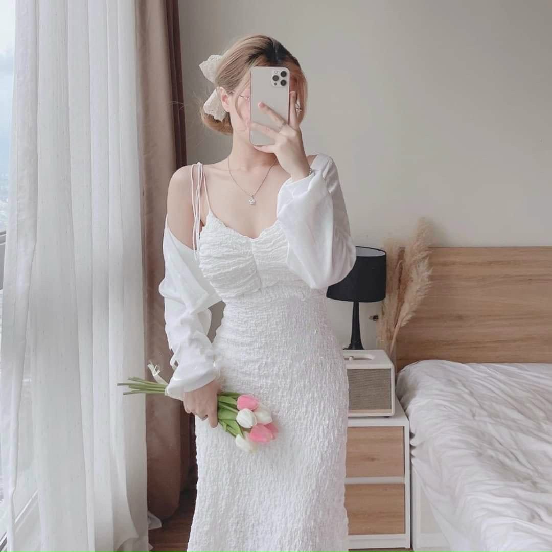 Đầm Xốp 2 Dây + Áo Khoác (Có Mút Lót)