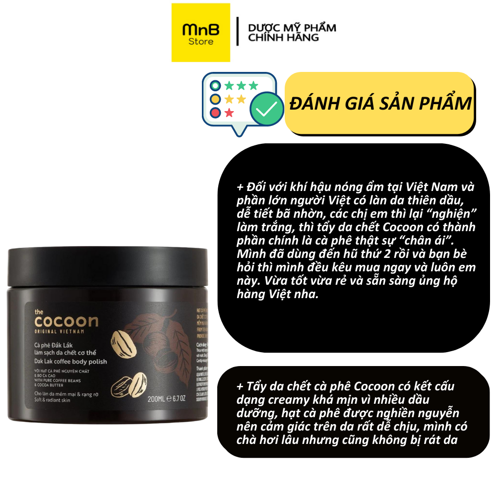 Tẩy da chết cà phê Đắk lắk Cocoon làm sạch da chết 200ml