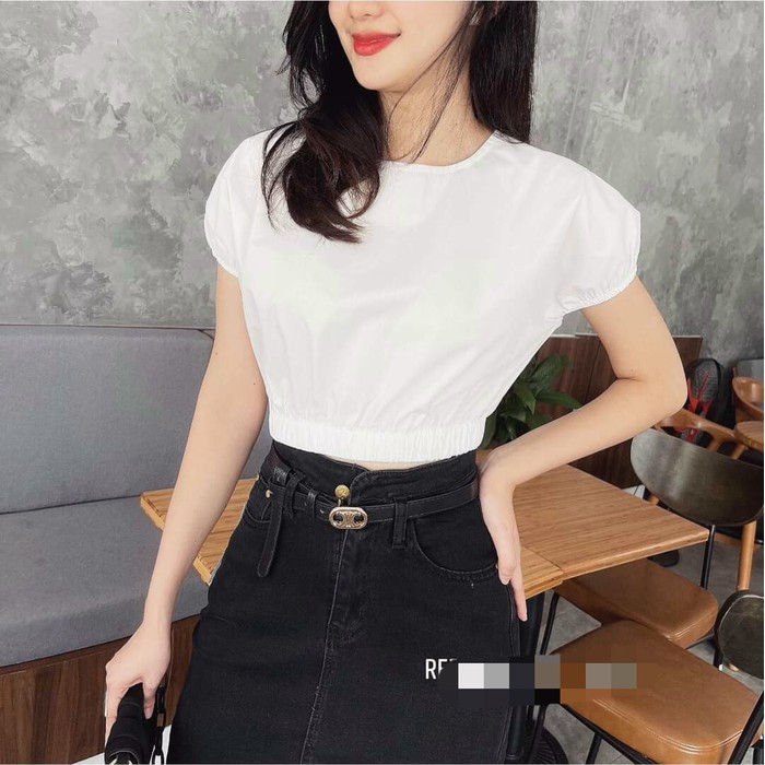 Áo Croptop Bo Eo Cổ Tròn Trẻ Trung