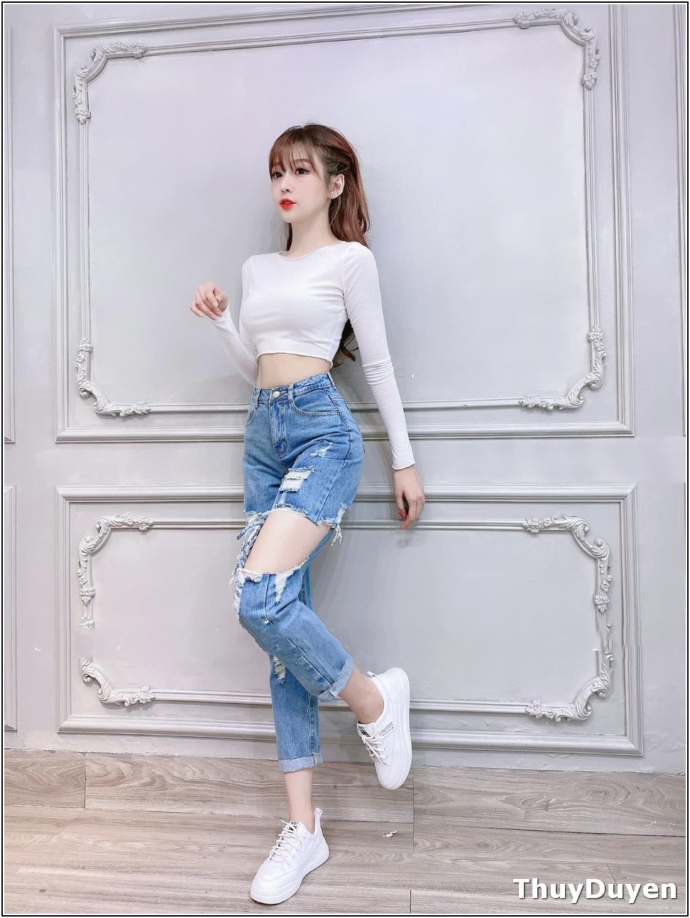 Quần jean nữ BAGGY RÁCH HỞ HAI ĐÙI GỐI hình thật mẫu mới 16/10-S3a13