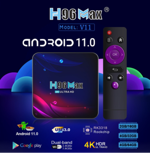 Android TV Box thông minh H96 Max V11 Android 11 RK3318 4G 64G Bluetooth 4.0 giọng nói Google 2.4G 5G Wifi 5