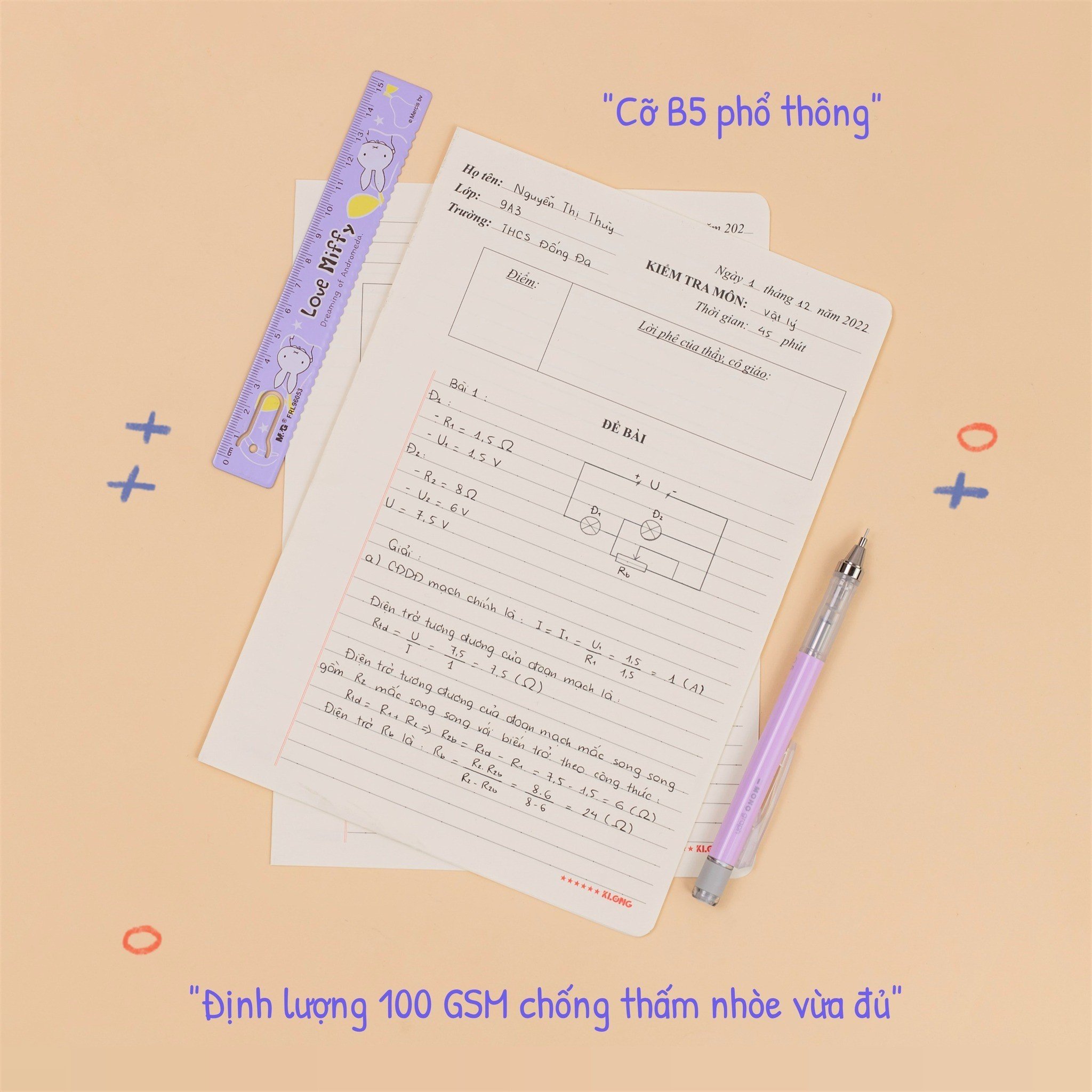 Giấy kiểm tra cấp 2, 3 b5 20 tờ kép 100gsm klong ms 279