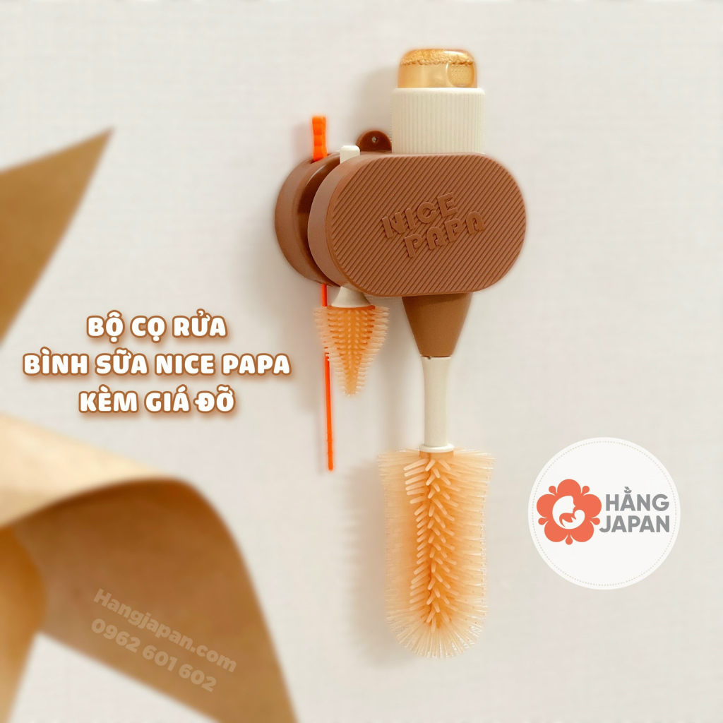 Bộ chổi cọ rửa bình sữa tự động tạo bọt Nice Papa dụng cụ vệ sinh bình sữa cho bé