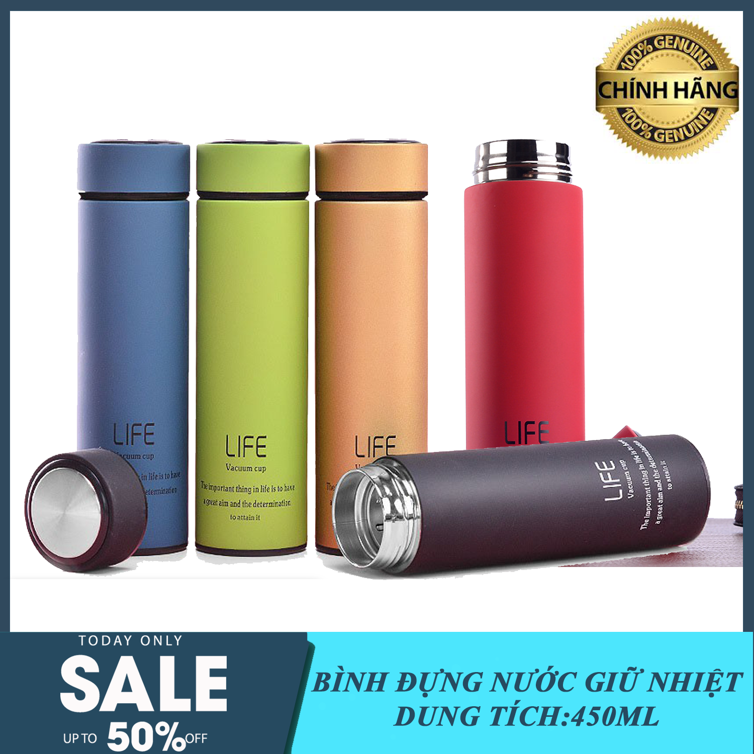 Bình giữ nhiệt Life 3 lớp, 450ml cao cấp - Bình giữ nhiệt cao cấp bằng inox không gỉ Life - BGN001