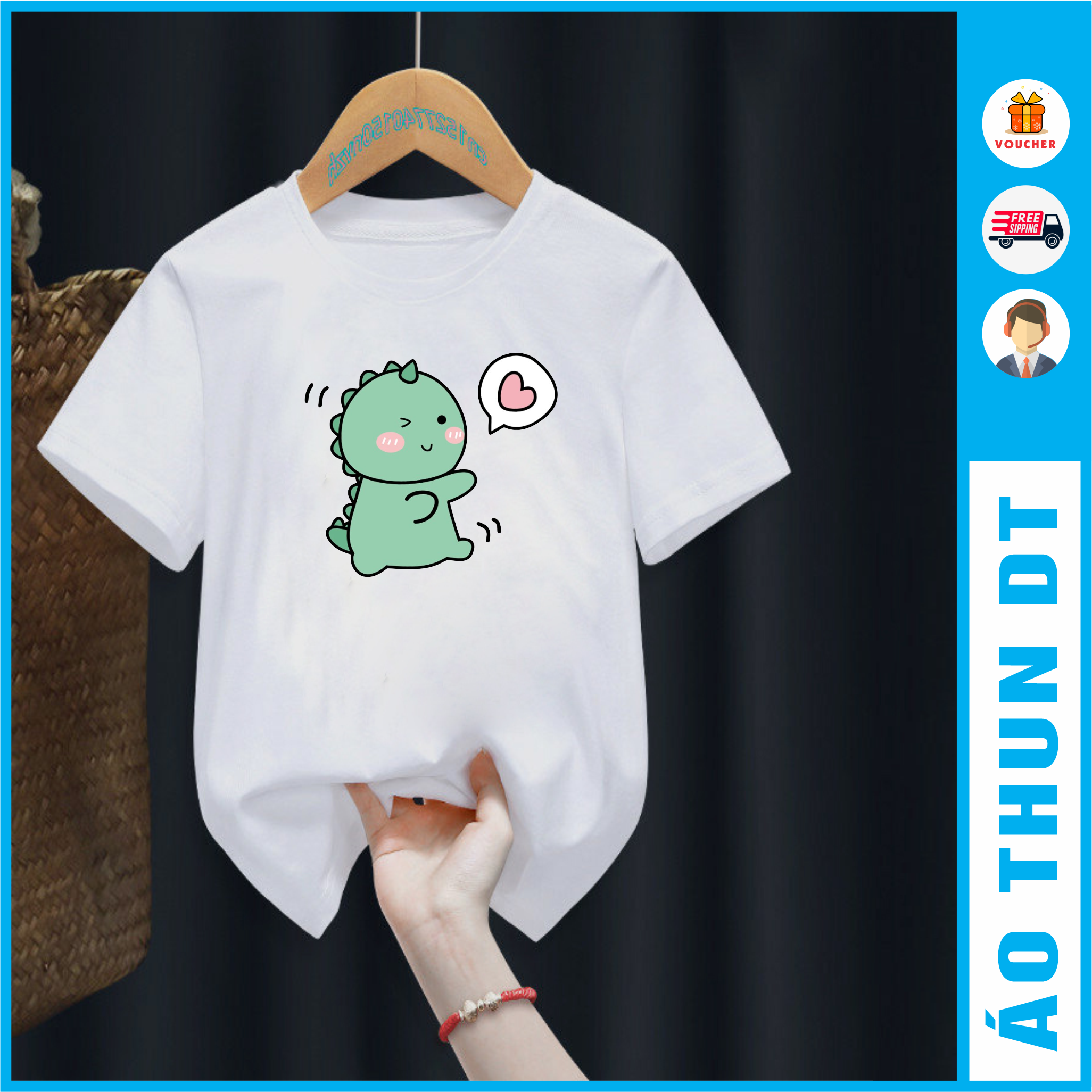 Áo gia đình khủng long, dễ thương, màu trắng, đủ size