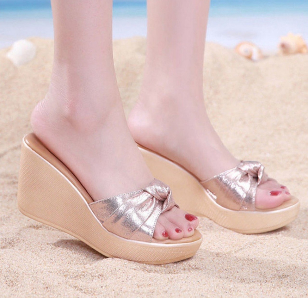 Dép đế xuồng 10f nơ cuộn