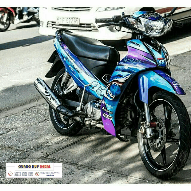 Tem trùm  xe sirius xanh tím chế  đẹp  - Tem trùm sirius xanh tím chỉnh sửa thiết kế  -chế tem dán xe máy sirius   rẻ đẹp chất