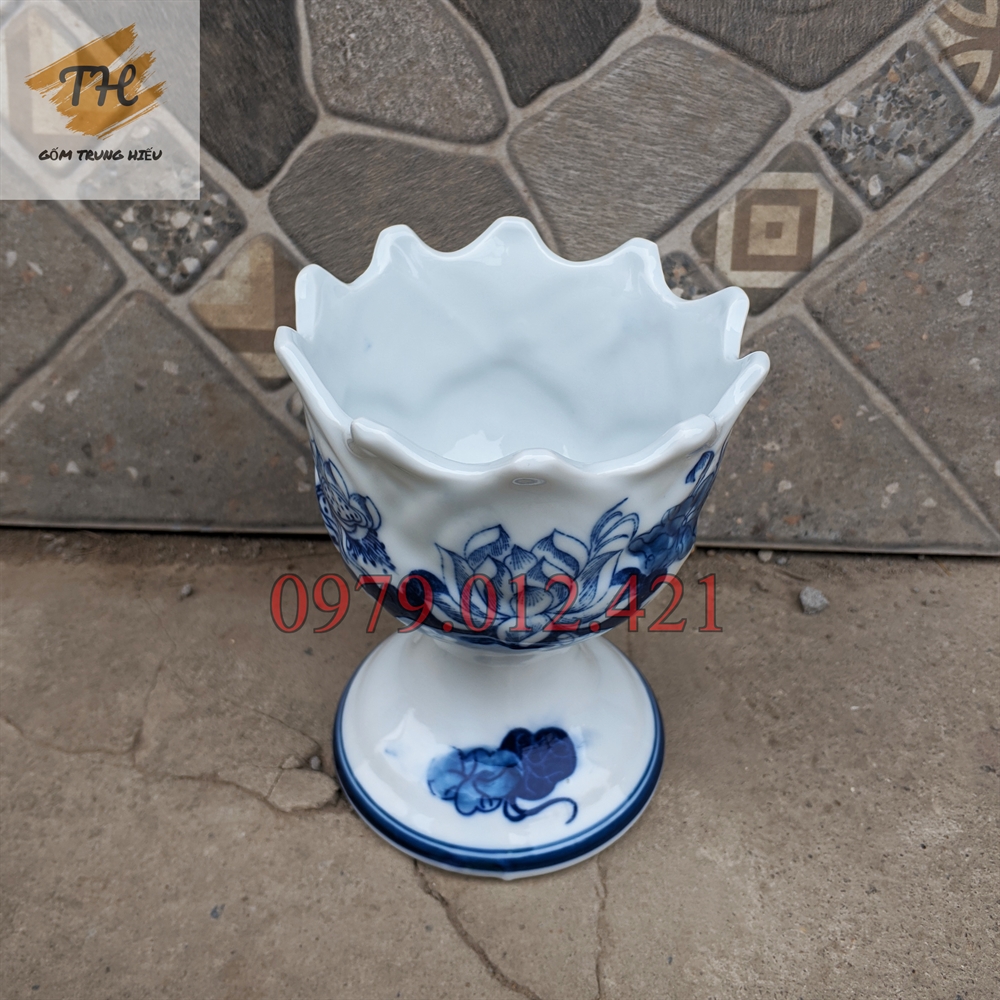 Ly đựng quả Phật Thủ Bát Tràng men lam