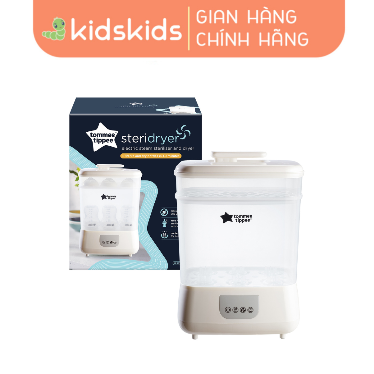 Máy tiệt trùng hơi nước và sấy khô Tommee Tippee Steri-Dry (đi kèm: 02 tấm màng lọc HEPA)