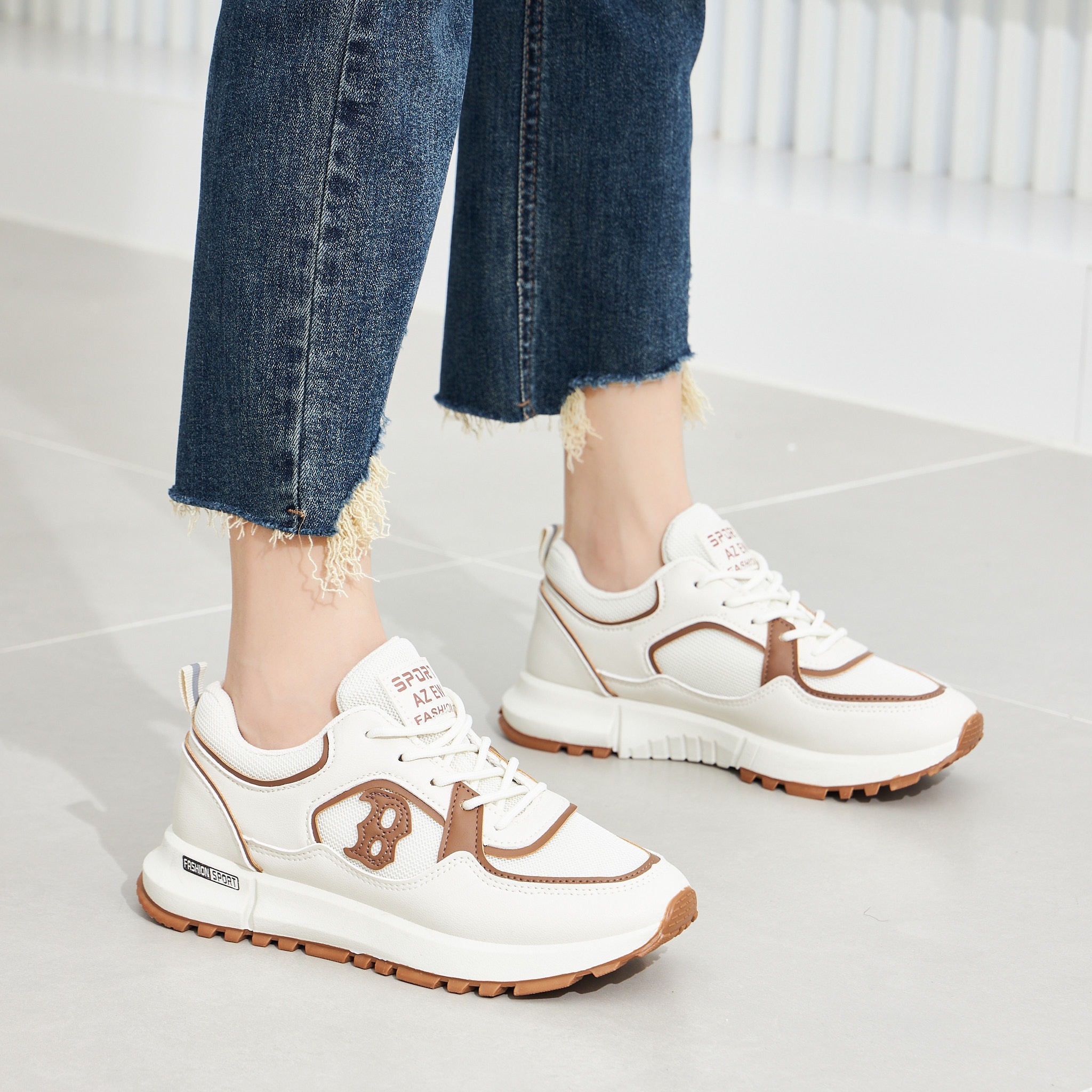 Giày thể thao nữ mwc 0780 - giày thể thao nữ phối màu, sneaker da êm chân đế 4cm hot trend