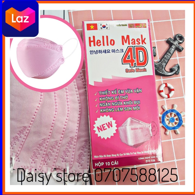 ( HỒNG ) Khẩu trang 4D Hello Mask đạt chuẩn Hàn quốc 1 HỘP 10 CÁI  /pink  full box/ 10 pcs 4D mask Korea /마스크 4D