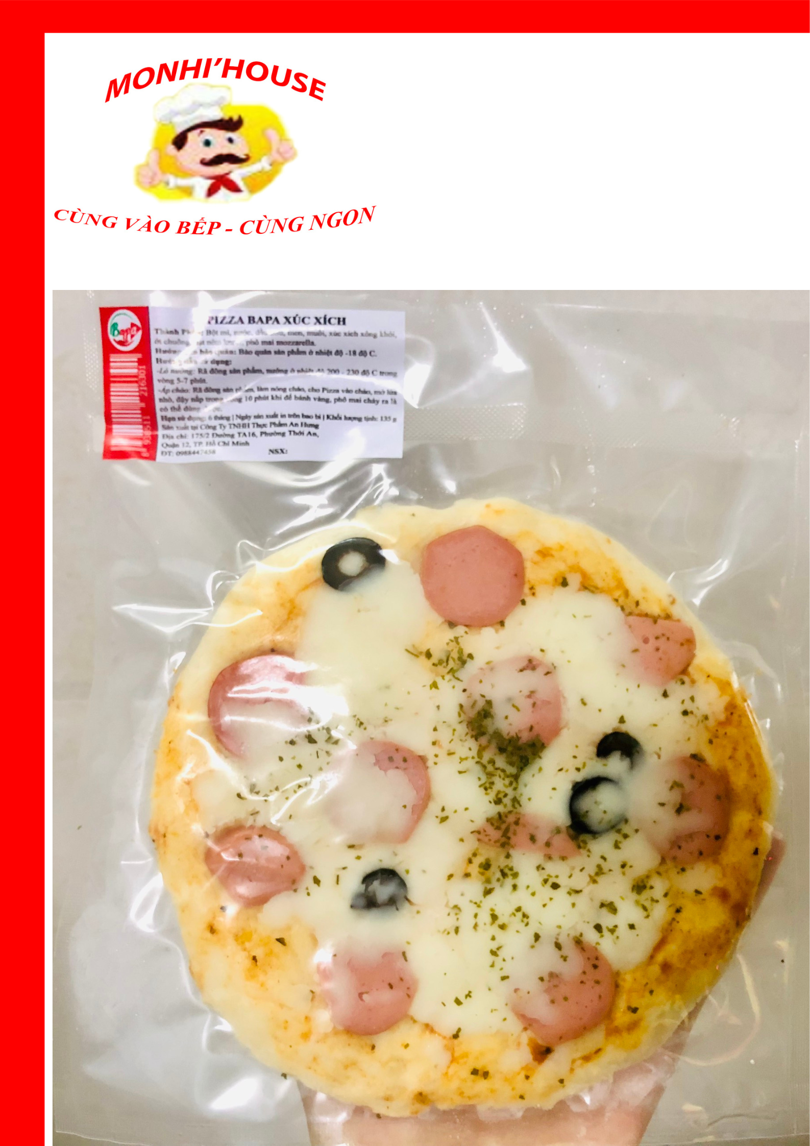 Bánh Pizza Xúc Xích Phô mai size 15cm ( chế biến sẵn, chưa nướng)