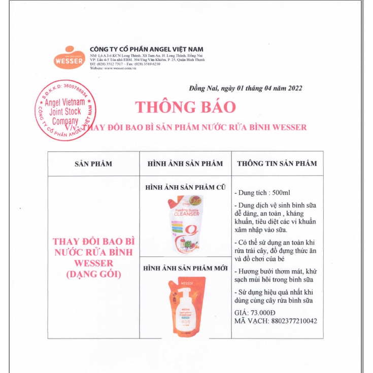 Nước rửa bình Wesser