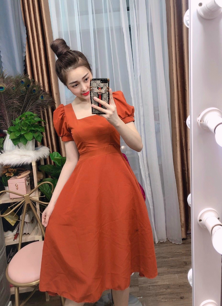 [HCM]Đầm tay phồng dáng dài cột nơ - hình thật