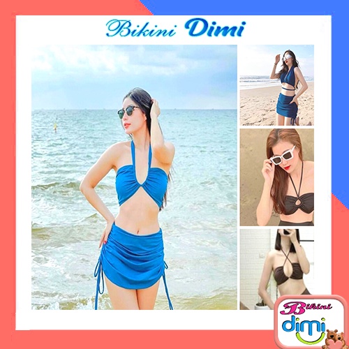 Bikini nữ - Đồ bơi hai mảnh phối chân váy dây rút hai bên sang trọng