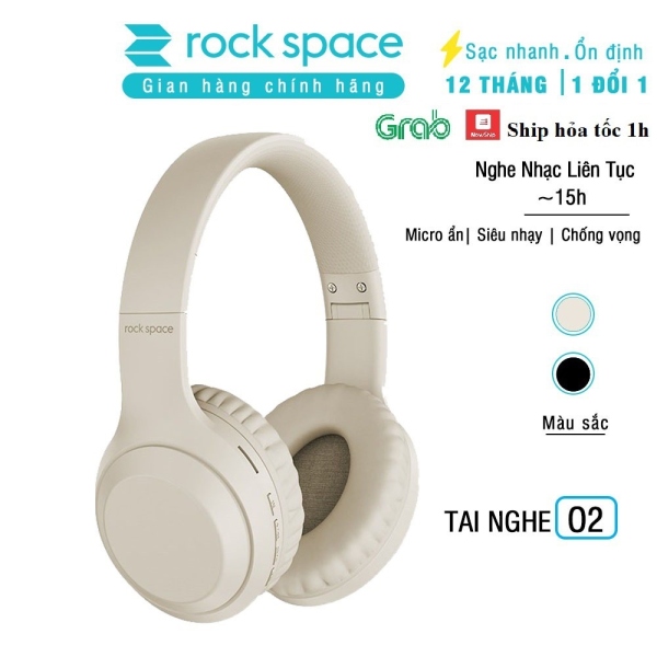 Tai nghe bluetooth headphone không dây chụp tai Rockspace O2 có mic chơi game nghe nhạc liên tục 15h hàng chính hãng