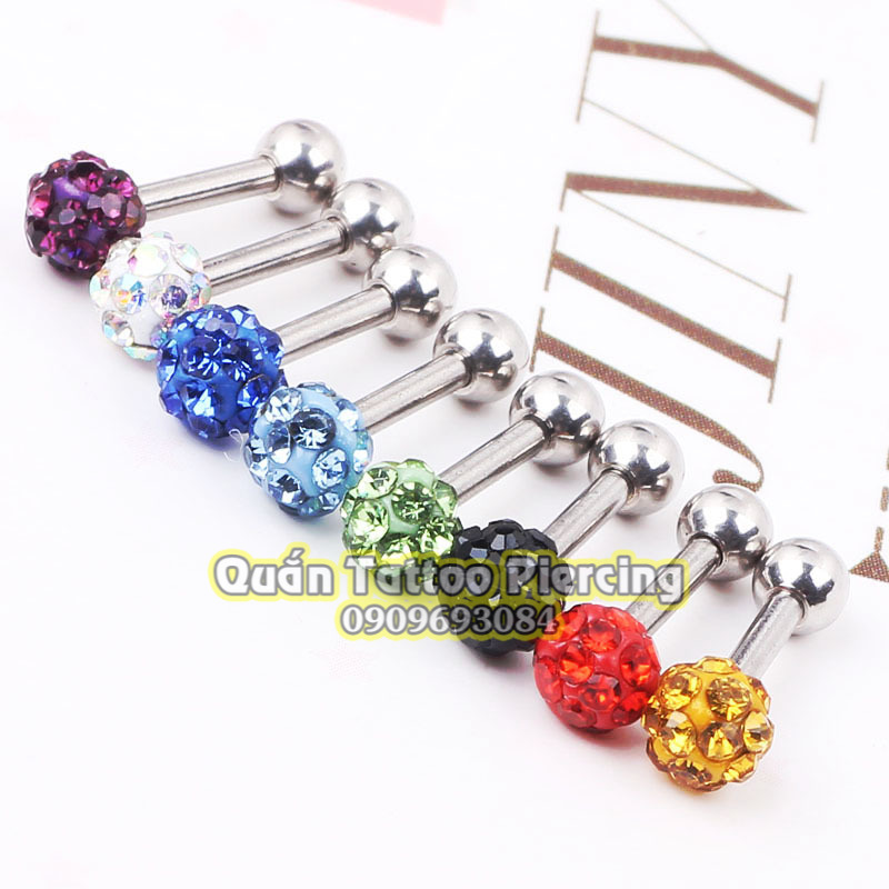 Khuyên lưỡi đá bọc dài 14mm đủ màu
