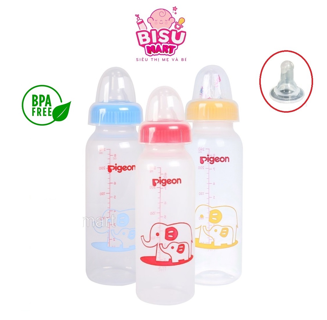 Bình Sữa cổ hẹp Pi.geon 240ml- 120ml: Bình Sữa PP Tiêu Chuẩn ( BPA Free)