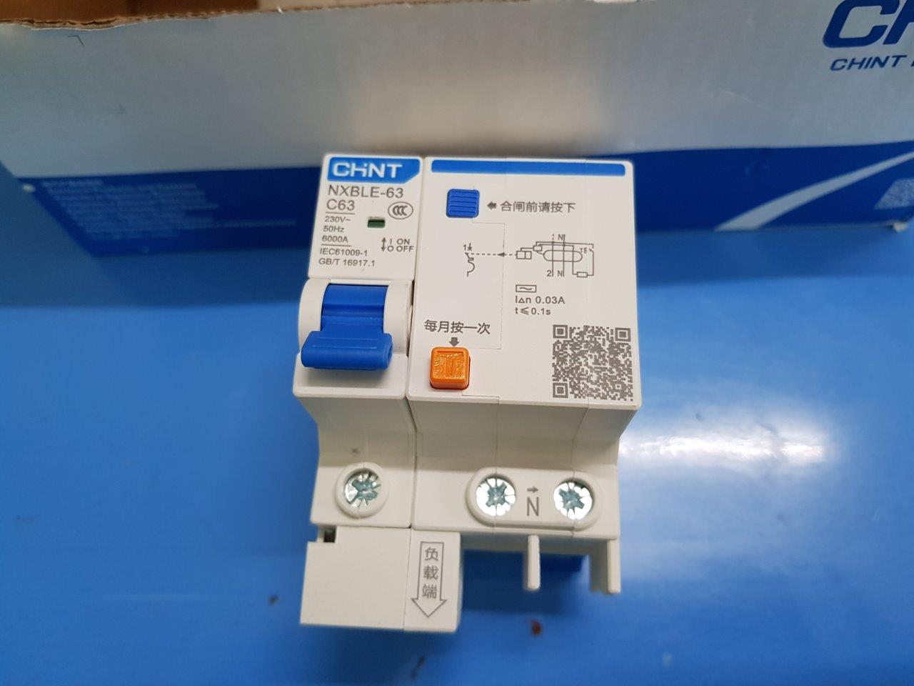 Attomat chống dòng dò (Cầu dao chống giật)  Chint NXBLE-63 1P+N 63A