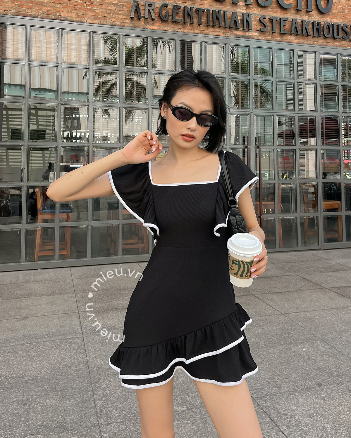 Đầm thun nữ cổ vuông lai bèo MIEU - JD06