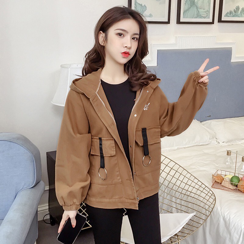 Áo khoác kaki nữ túi hộp form rộng Unisex Túi hộp TP96