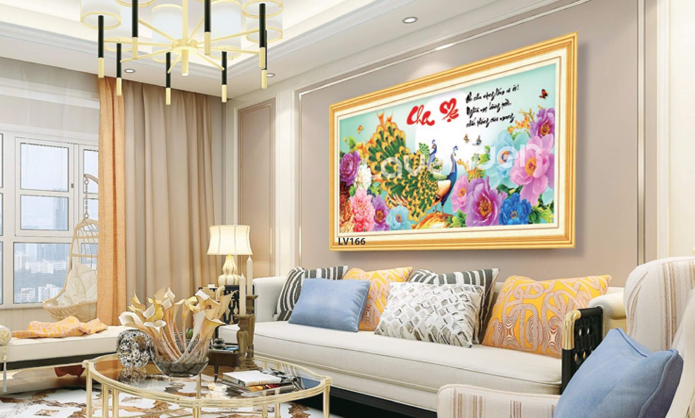 Tranh đính đá cha mẹ cao cấp- lv166