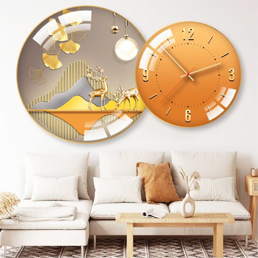 Lalashop - Tranh đồng hồ treo tường tráng gương UV cao cấp đồng hồ kim trôi cao cấp Tranh treo tường phòng khách đẹp