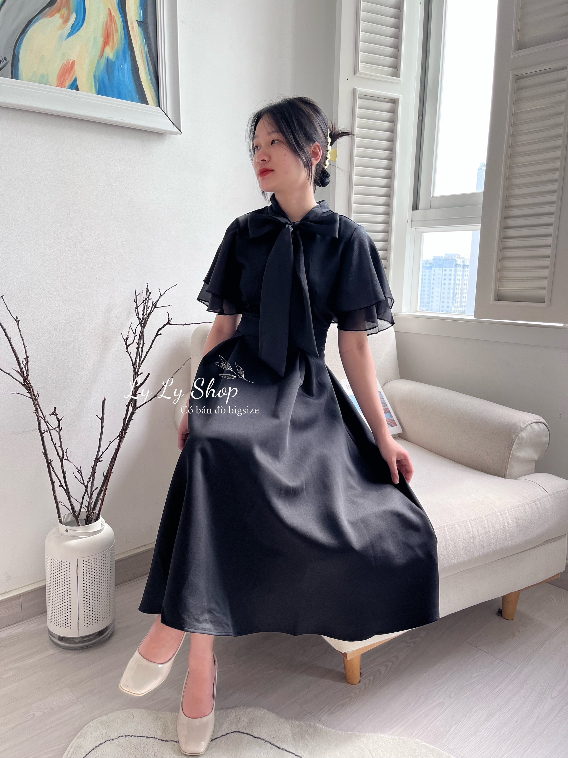 Đầm trắng tay tiên thắt nơ H18