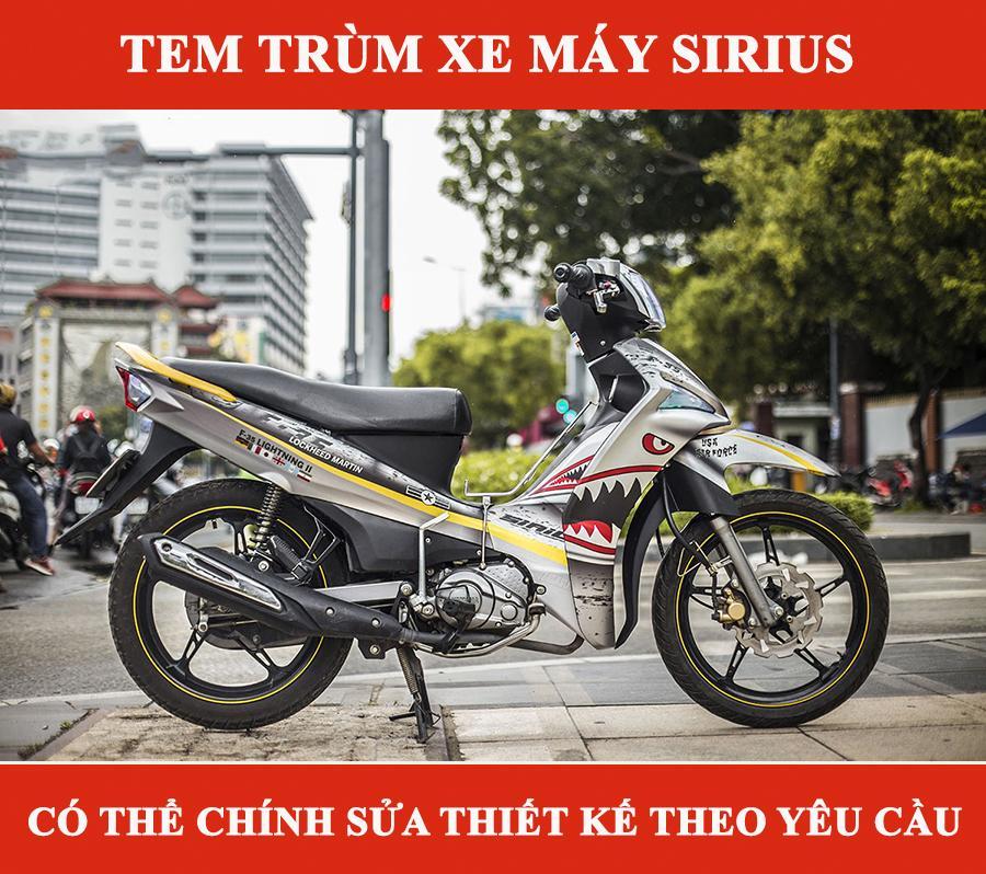tem TRÙM xe sirius cá mập xám đỏ đẹp - Tem dán xe máy làm theo yêu cầu - tem xe sirius  rẻ và đẹp