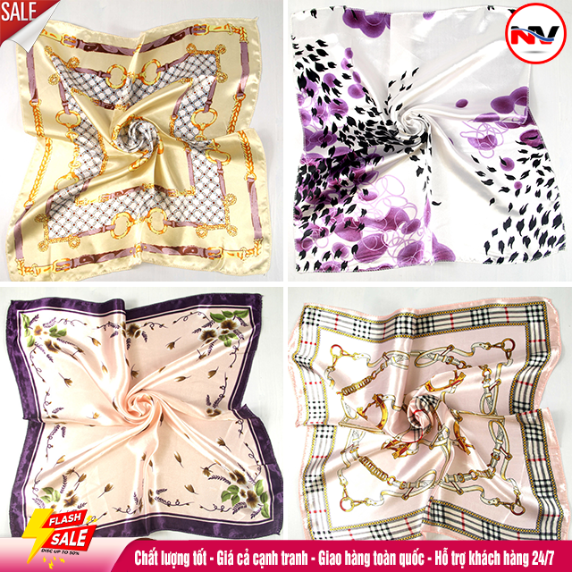 Khăn Choàng Cổ Lụa Satin 50x50 cm Hoa Văn Thanh Lịch