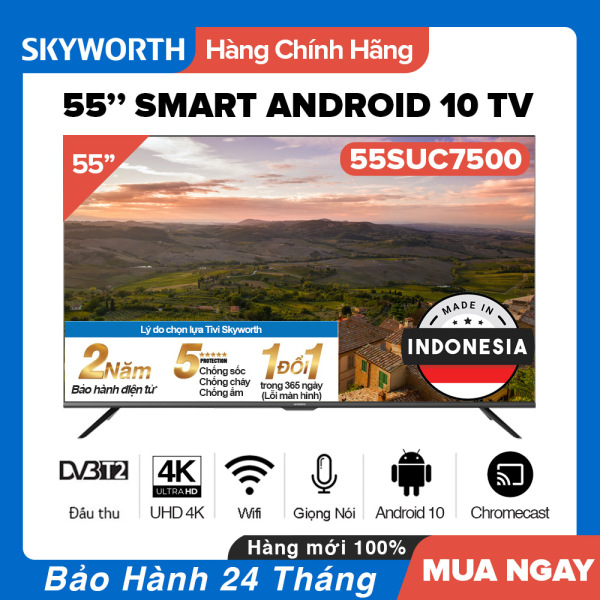 Bảng giá Smart Voice Tivi Skyworth 55 inch UHD 4K - Model 55SUC7500 Android 10, Điều khiển giọng nói, HDR 10, DVB-T2, Dolby & DTS, Netflix, Bluetooth, Tivi Giá Rẻ Chất Lượng - Hàng Chính Hãng