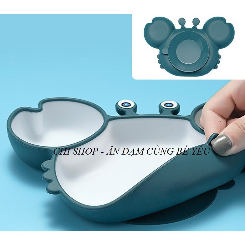 Khay ăn dặm silicon hình cua có đế hít chống đổ