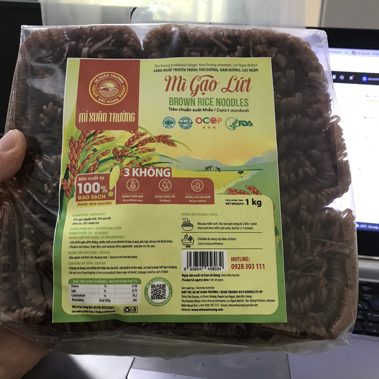 Mì chũ gạo lứt - Đặc sản Bắc Giang - Gói 1kg (HTX Mì Xuân Trường)