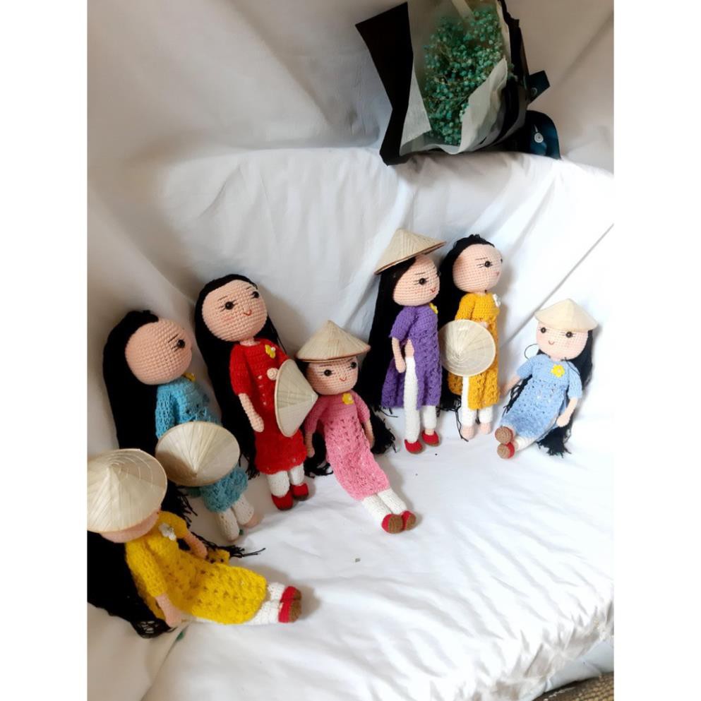 Búp Bê Áo Dài Đan Bằng Len-Phụ Kiện Studio Có Ảnh Thật