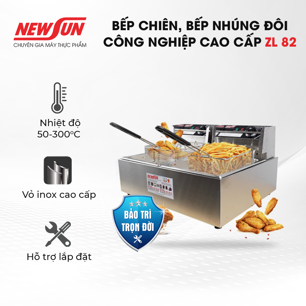 Bếp chiên nhúng điện ngập dầu NEWSUN ZL82 - Chiên giòn khoai/Thực phẩm ngập dầu - Công suất 2,5KW, 5.5L - Màu bạc - Hàng chính hãng
