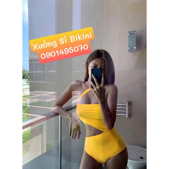 Set bikini 1 mảnh bodysuit dây chéo cổ khoét eo sexy (có hình chụp thật)