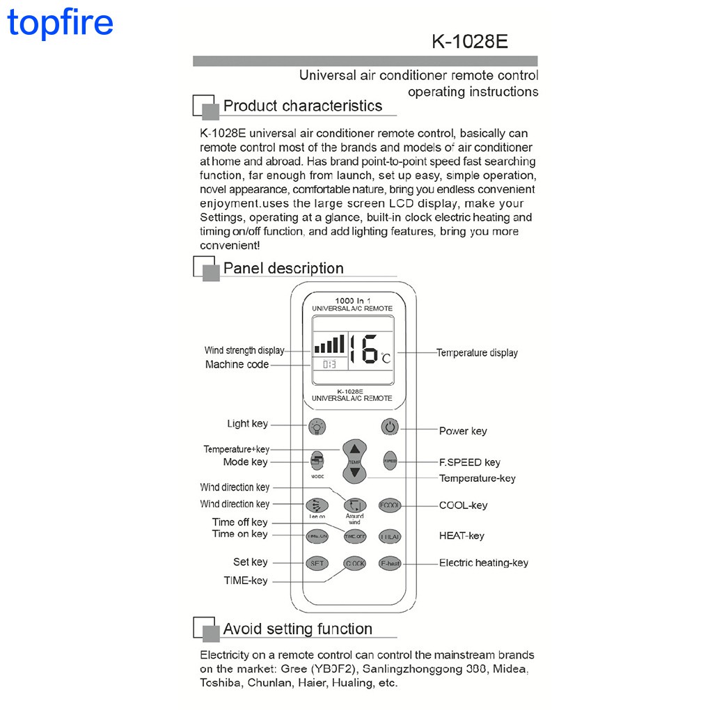 Universal Air Conditioner Remote Control Compact Low Power Consumption