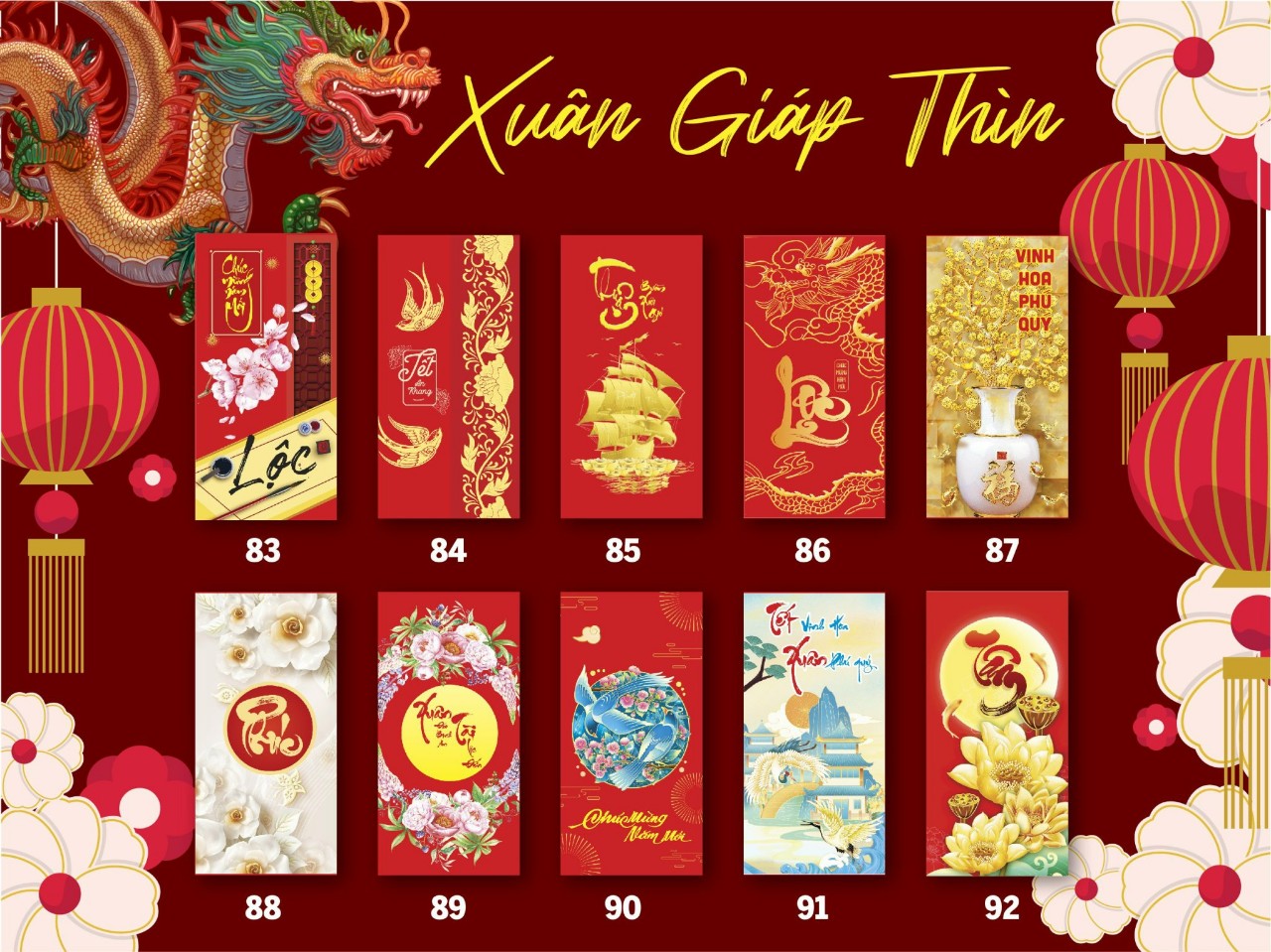 COMBO 10 BAO LÌ XÌ TẾT 2024 KÈM TÚI BÓNG