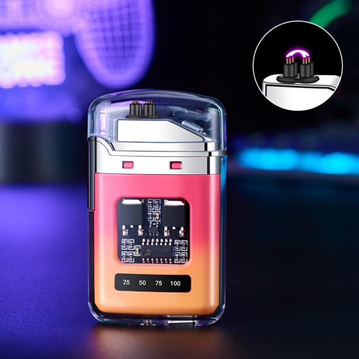 Bật Lửa Quẹt điện plasma Mini - Vỏ Trong Suốt - Khởi Động Nút Nhấn, Sạc Type C led nhiều màu quản lý dung lượng pin