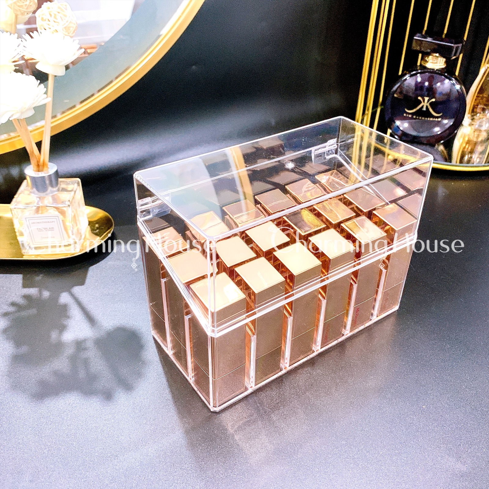 [HÀNG CÓ SẴN] -  KHAY ĐỰNG SON CÓ NẮP 24 THỎI SON CAO CẤP