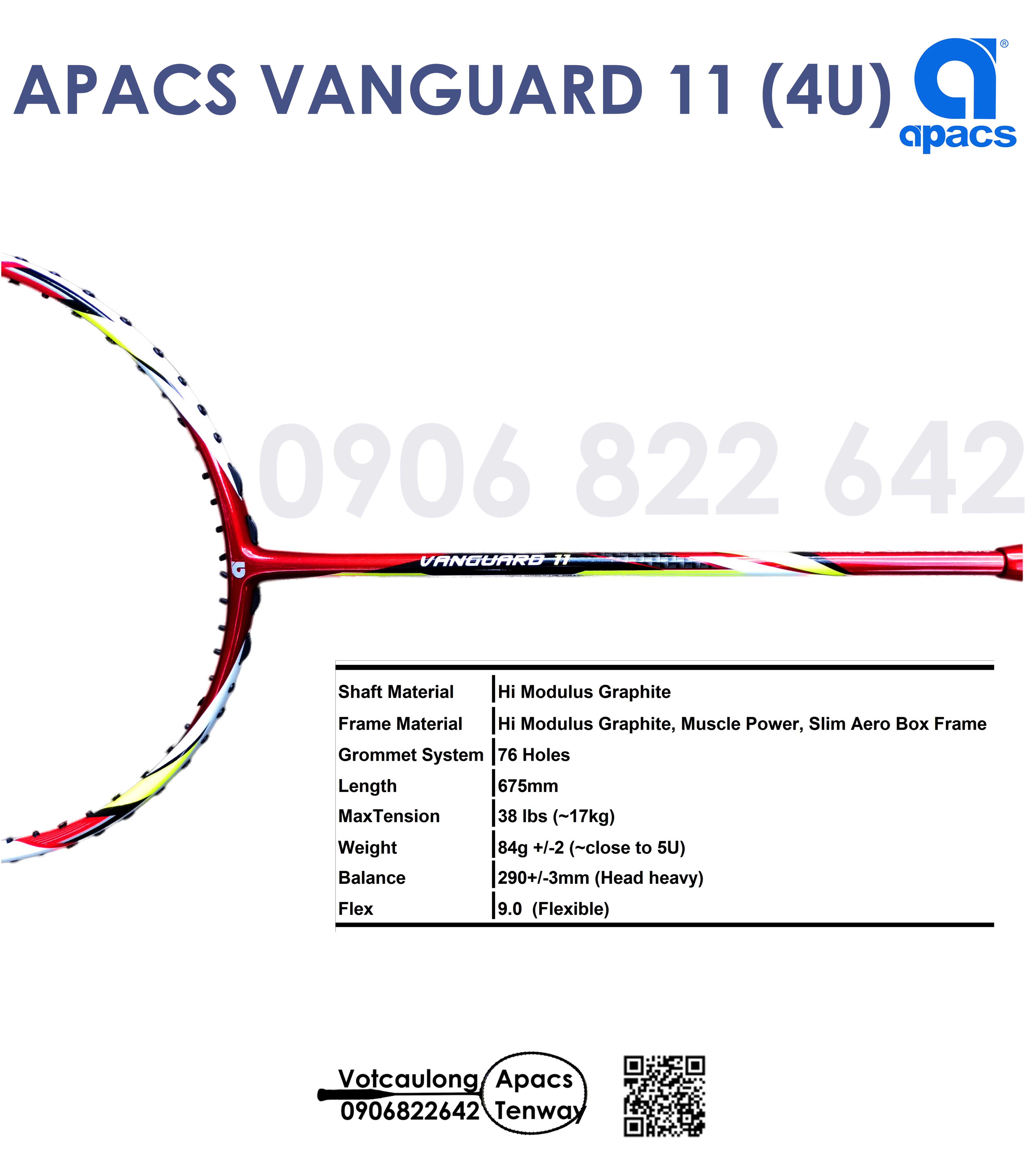 [HCM][Vợt cầu lông Apacs Vanguard 11- 4U] – Vợt chuyên công dễ thuần dễ đánh