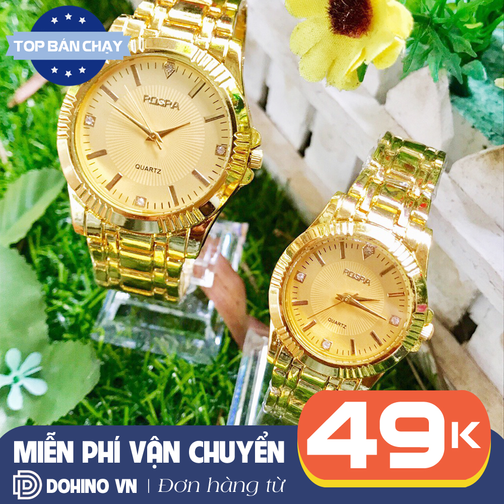 Đồng hồ cặp nam nữ chống nước dây thép vàng Rosra R194 máy kim chạy pin - Đồng hồ cặp tình yêu, tình nhân