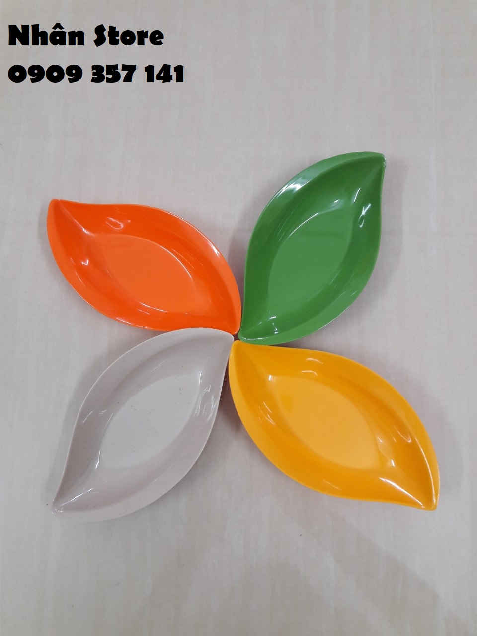 Dĩa chiếc lá melamine đủ 4 màu dày dặn (01) (Ảnh thật)