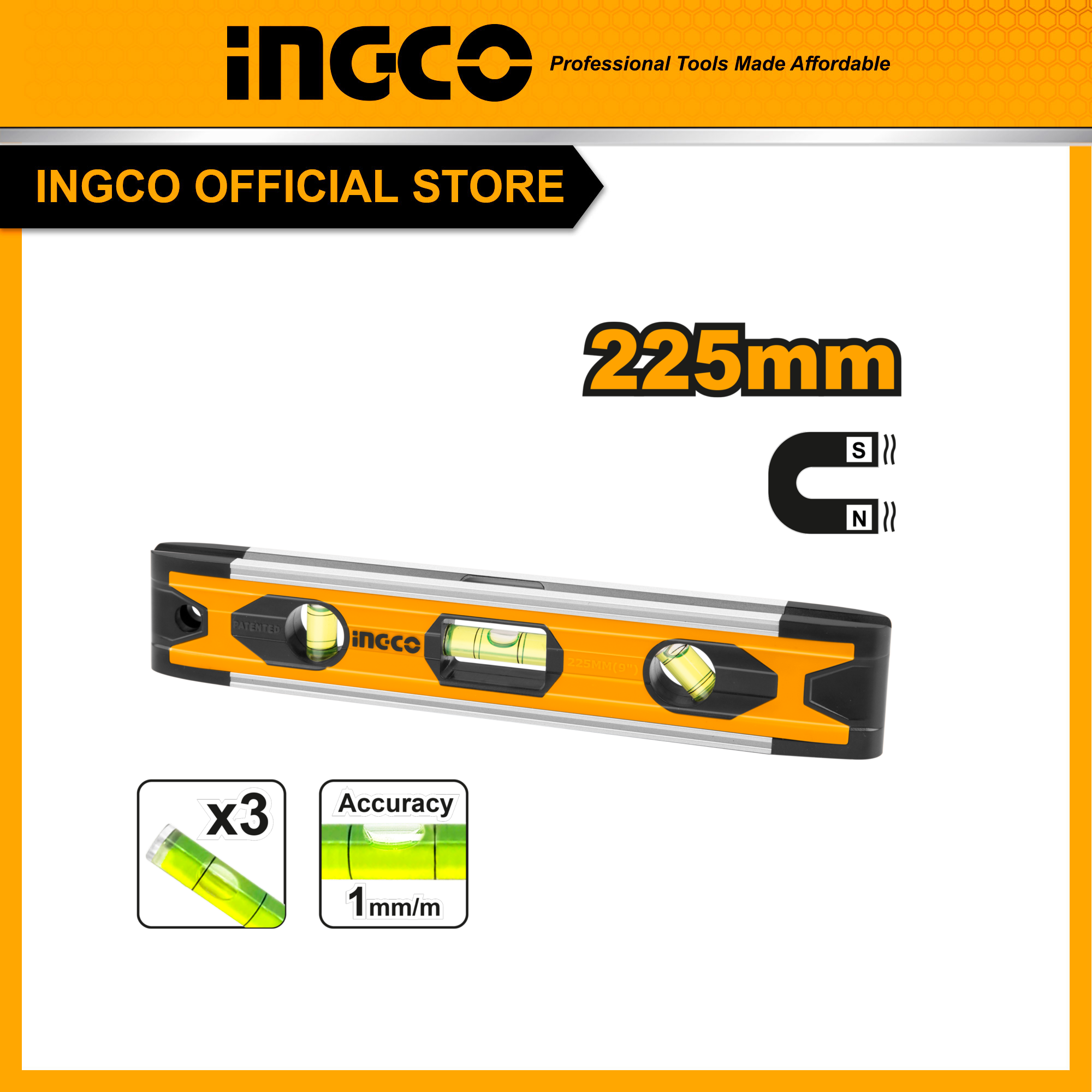 Thước thủy có nam châm dài 225mm INGCO HMSL01030