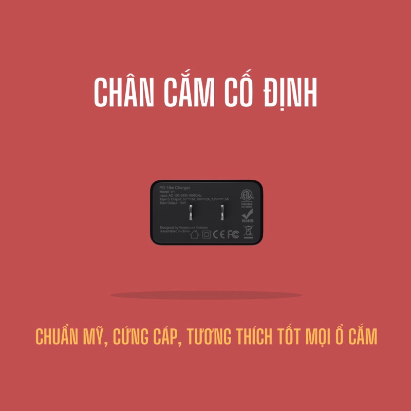 Củ sạc 18W PD3.0 Velasboost V1