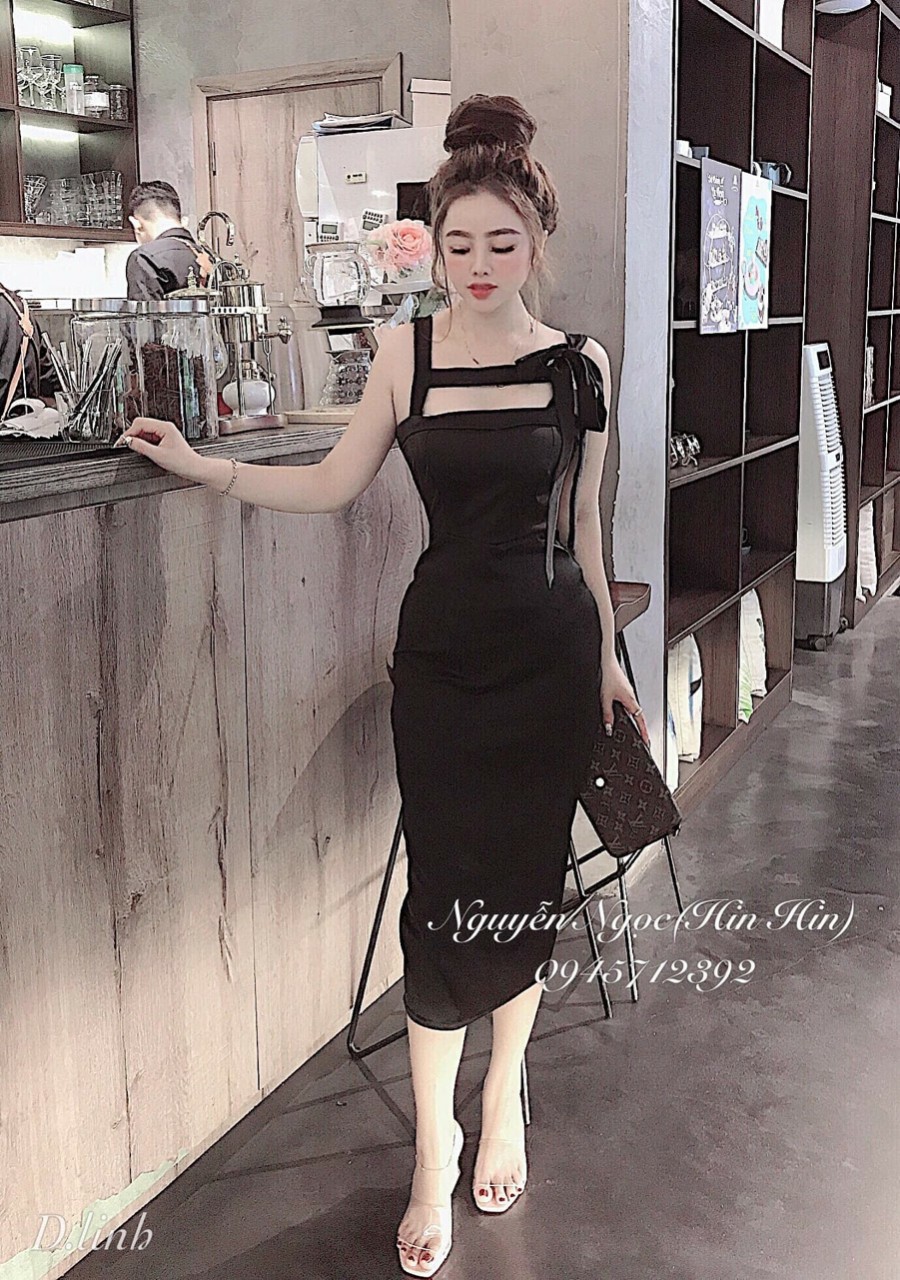 Đầm Body Hai Dây Phối Phần Đan Tao Kiểu Nơ Sang Trọng TTS0958